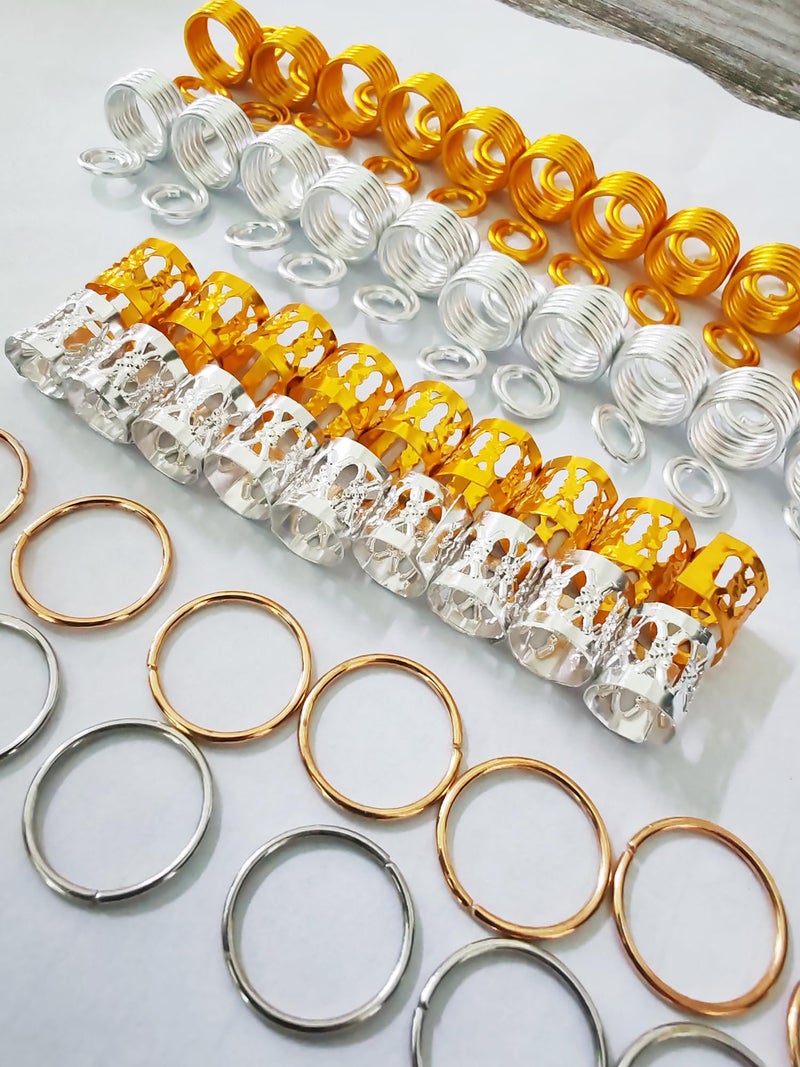UPSTORE 60PCS Assorted Silver Metal Hair Accessories - Beads, Cuffs, Rings, Clips for Hair Braiding, Dreadlocks, and Extensions - Image 5